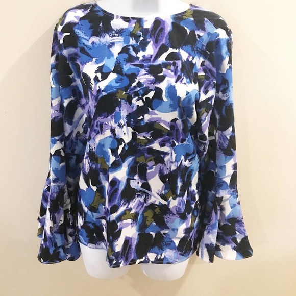 H by Halston Tops - H Halston Floral Tie Back Bell Sleeve Blouse M